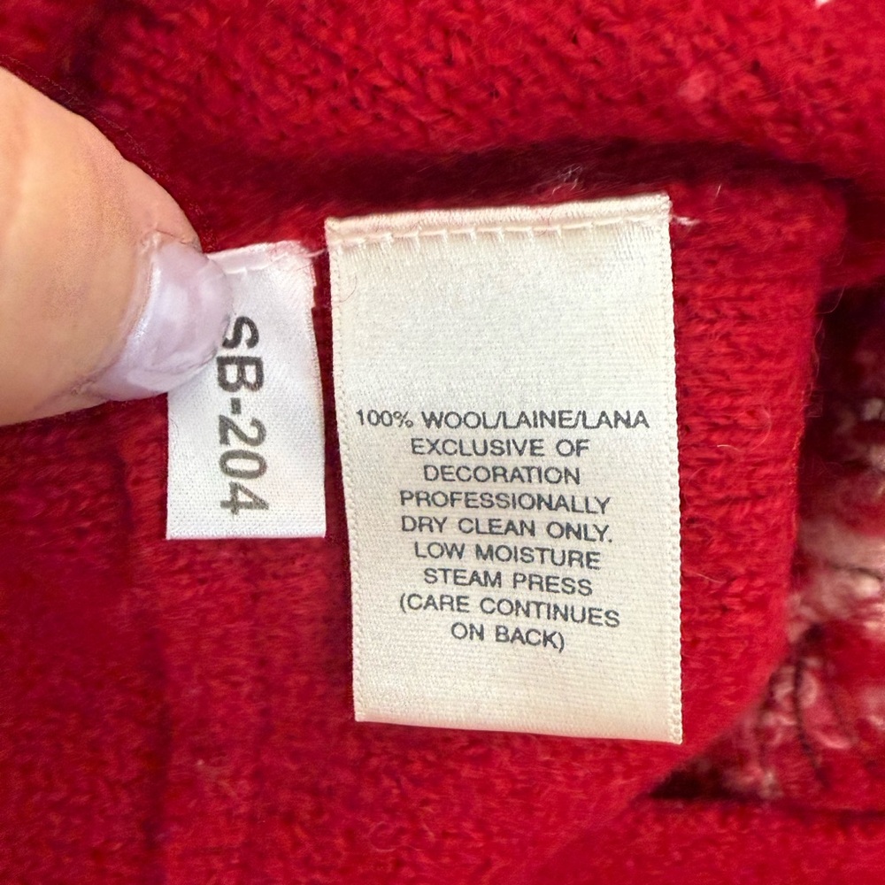 VTG Susan Bristol Wool Sweater Cardigan Medium Red Floral Beaded Cottage Granny - Picture 8 of 9
